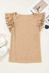 Ruffled Square Neck Textured Cap Sleeve Top - Trendsi - Flyclothing LLC