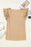 Ruffled Square Neck Textured Cap Sleeve Top - Trendsi