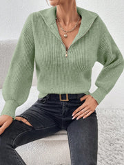 Honey Half Zip Dropped Shoulder Sweater - Trendsi