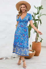 Printed Surplice Short Sleeve Dress - Trendsi