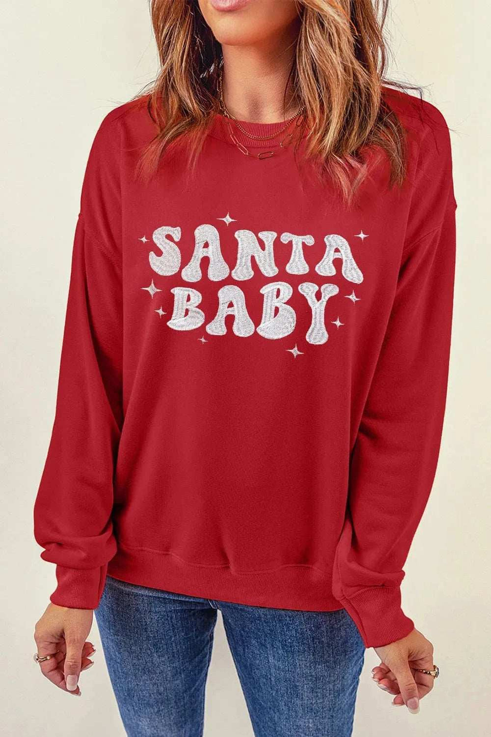 SANTA BABY Round Neck Long Sleeve Sweatshirt - Trendsi - Flyclothing LLC