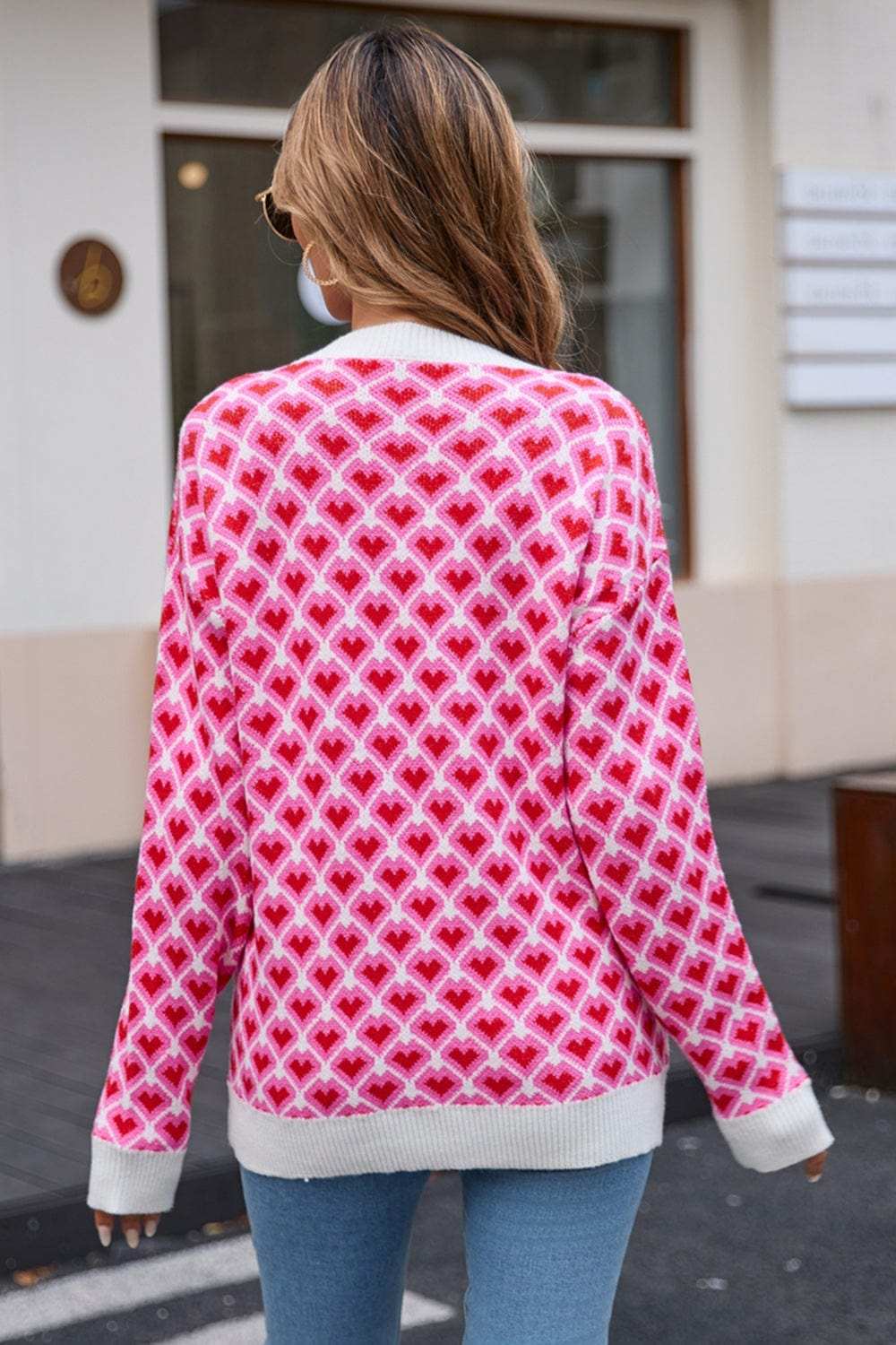 Angel Wings Contrast Round Neck Dropped Shoulder Sweater - Trendsi - Flyclothing LLC