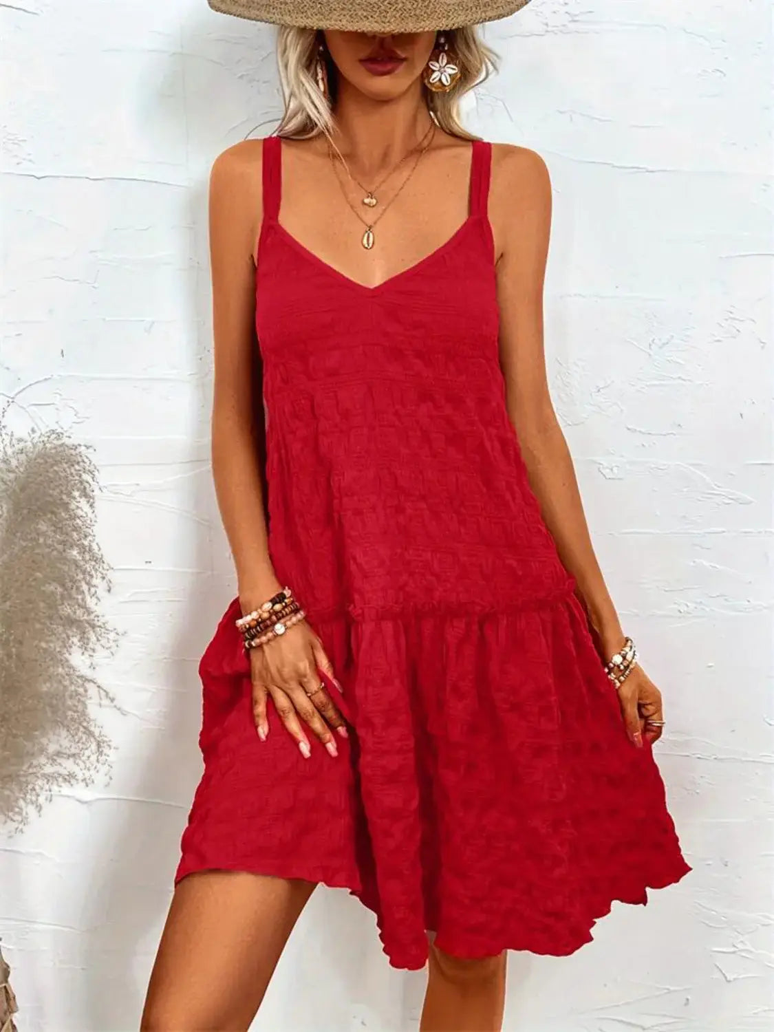 Crisscross Double Spaghetti Straps Tiered Cami Dress - Trendsi - Flyclothing LLC