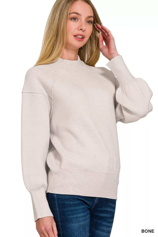 Zenana Viscose Mock Neck Exposed Seam Sweater - Trendsi - Flyclothing LLC