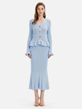 Ruffled V-Neck Top and Midi Skirt Sweater Set - Trendsi - Flyclothing LLC