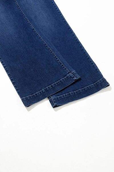 Front Pocket Patch High Waisted Wide Leg Jeans - Trendsi - Flyclothing LLC