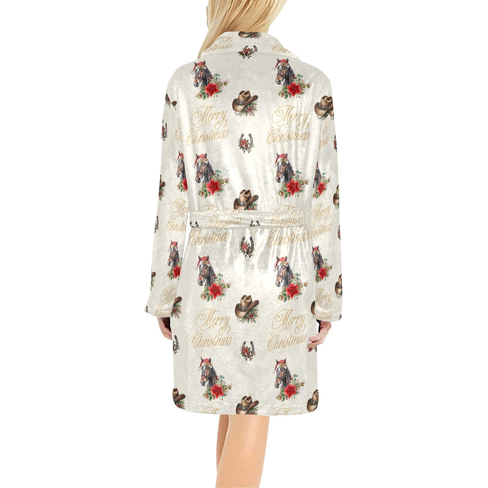 Baha Ranch Christmas Horses Western Fleece Bathrobe