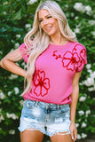 Crochet Flower Round Neck Cap Sleeve Sweater - Trendsi - Flyclothing LLC