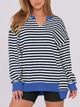 Notched Long Sleeve Oversized Sweatshirt - Trendsi - Flyclothing LLC