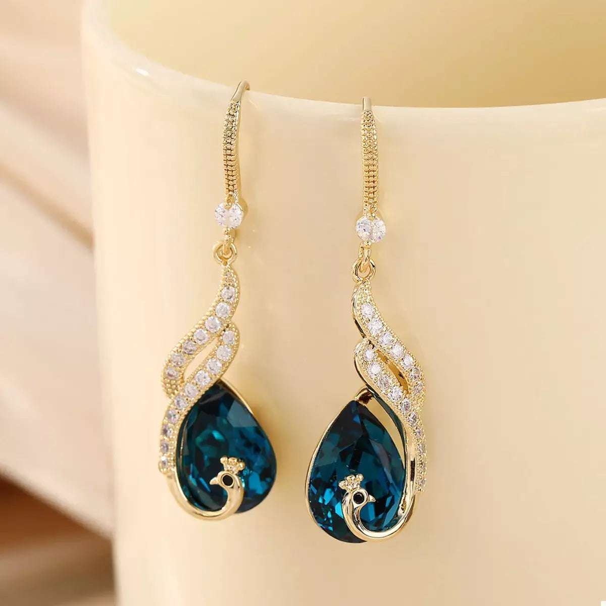 18K Gold-Plated Peacock Teardrop Earrings - Trendsi - Flyclothing LLC