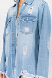 American Bazi Distressed Frayed Hem Denim Jacket - Trendsi