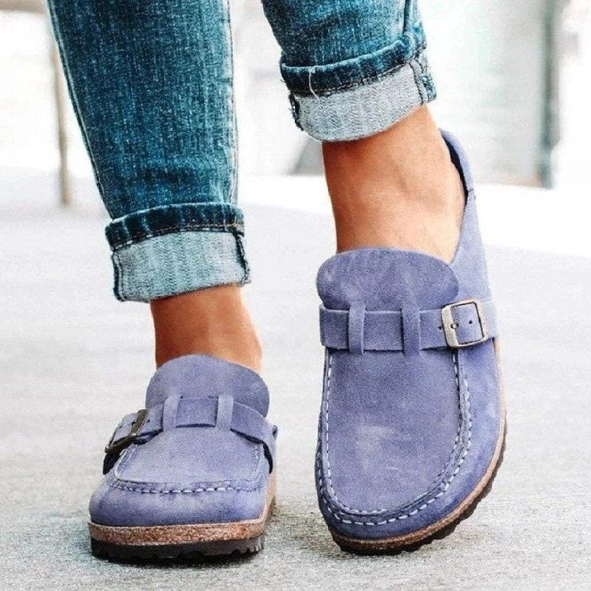 Round Toe Low Heel Buckle Sneakers - Trendsi - Flyclothing LLC