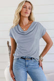 Cowl Neck Short Sleeve T-Shirt - Trendsi - Flyclothing LLC