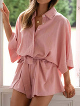Collared Neck Half Sleeve Romper - Trendsi - Flyclothing LLC