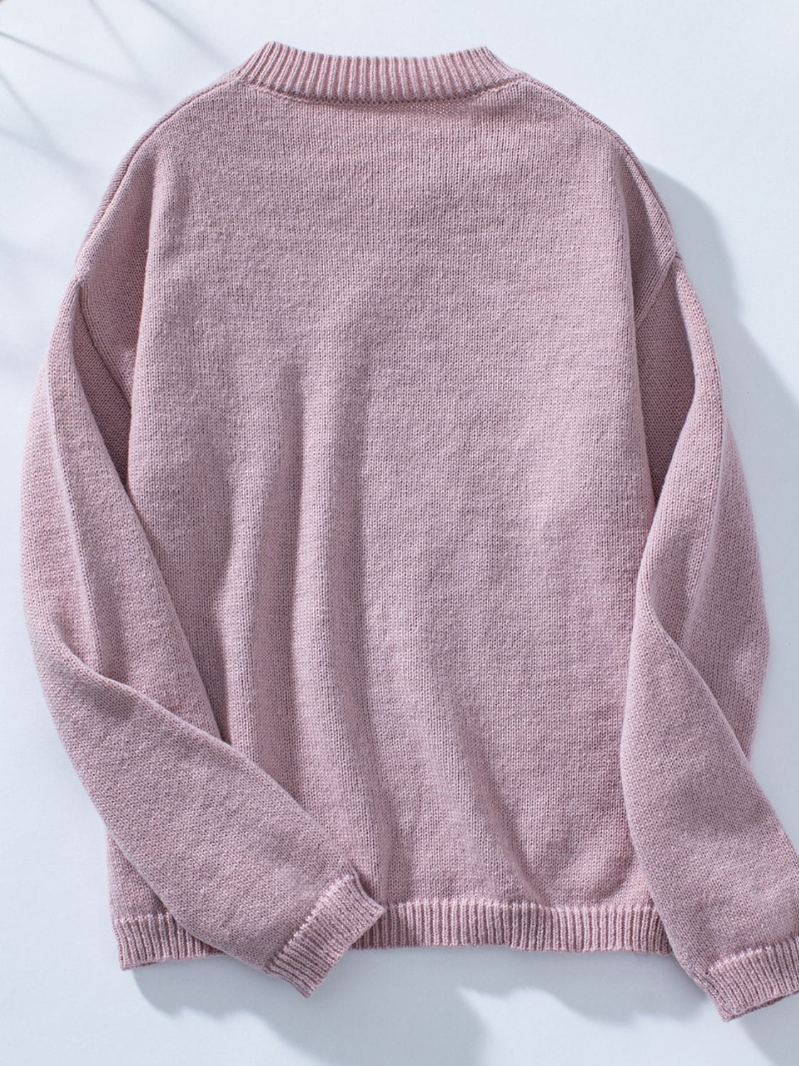 Pocketed Notched Long Sleeve Knit Top - Trendsi