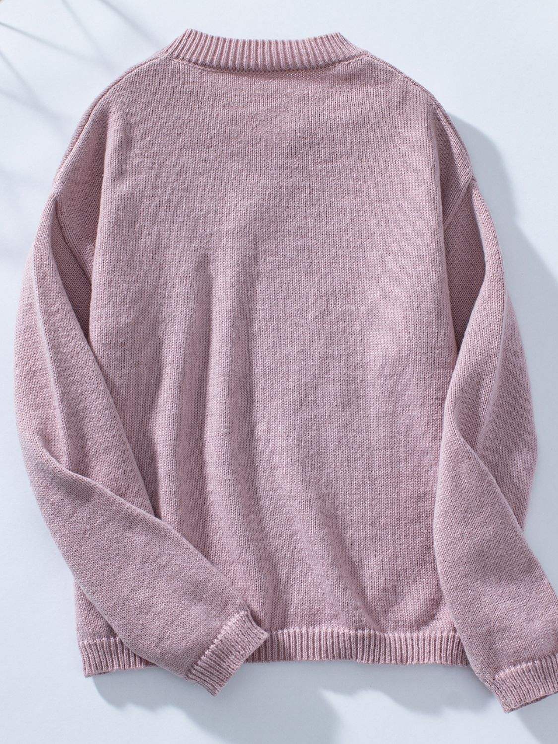 Pocketed Notched Long Sleeve Knit Top - Trendsi - Flyclothing LLC