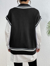 Pearl Trim Contrast V-Neck Sweater Vest - Trendsi - Flyclothing LLC