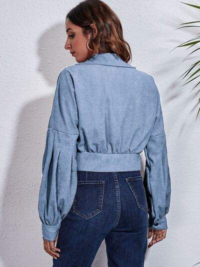 Button Down Collared Neck Cropped Jacket - Trendsi - Flyclothing LLC