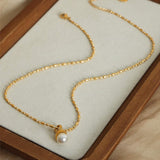 Titanium Steel Pearl Pendant Necklace - Trendsi - Flyclothing LLC