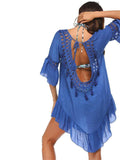 Backless Cutout Three-Quarter Sleeve Cover Up - Trendsi - Flyclothing LLC