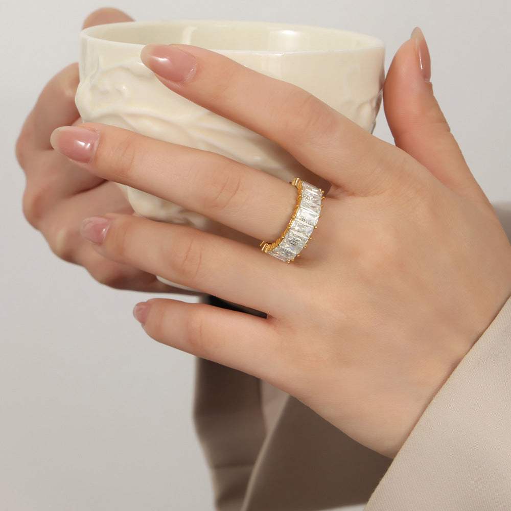 Titanium Steel Inlaid Zircon Ring - Trendsi - Flyclothing LLC