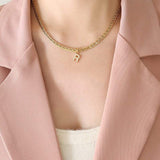 Brass Inlaid Zircon Letter Pendant Necklace - Trendsi - Flyclothing LLC