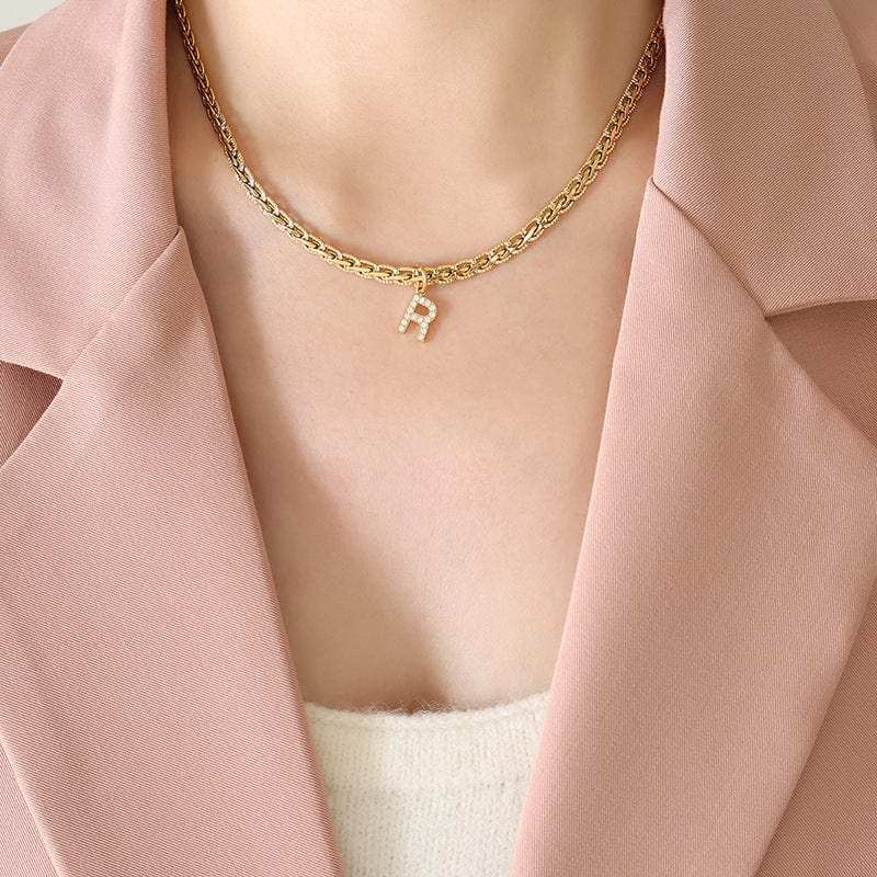 Brass Inlaid Zircon Letter Pendant Necklace - Trendsi - Flyclothing LLC