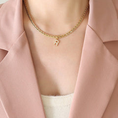 Brass Inlaid Zircon Letter Pendant Necklace - Trendsi