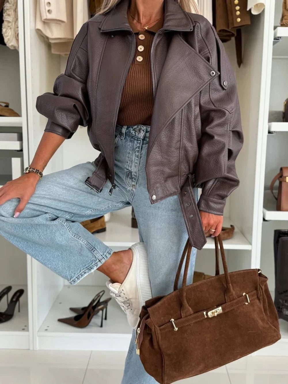 Leather Zip Up Jacket - Trendsi - Flyclothing LLC