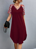 Printed V-Neck Short Sleeve Dress - Trendsi
