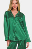 Zenana Satin Long Sleeve Shirt and Pants Pajama Set - Trendsi - Flyclothing LLC