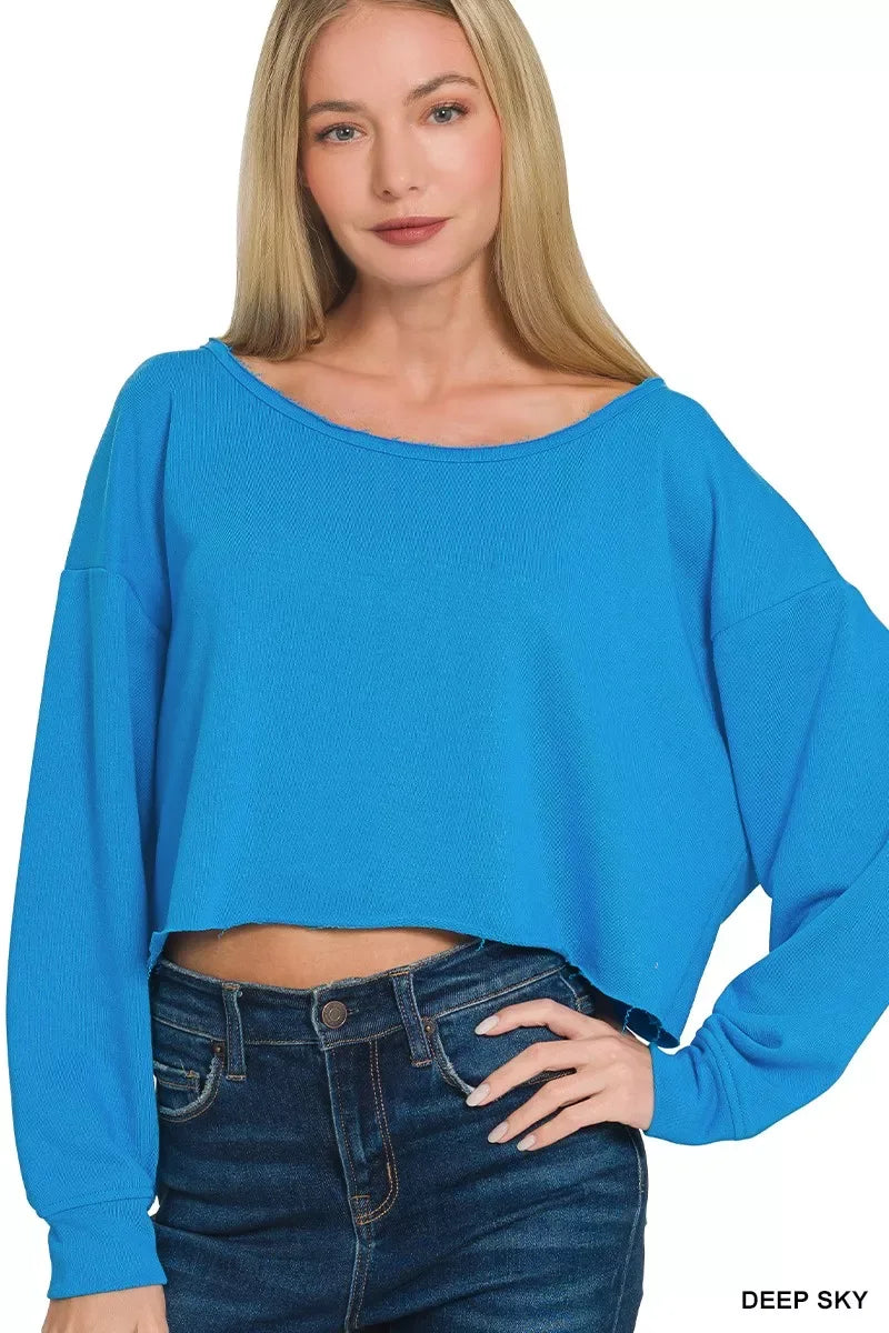 Zenana French Terry Boatneck Crop Top - Trendsi - Flyclothing LLC