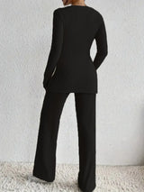 Surplice Long Sleeve Top and Pants Set - Trendsi - Flyclothing LLC