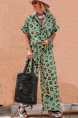 Leopard Collared Neck Top and Pants Set - Trendsi - Flyclothing LLC