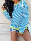 Perfee Striped Round Neck Long Sleeve Sweatshirt - Trendsi