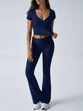 Devine Short Sleeve Top and Bootcut Legging Set - Trendsi - Flyclothing LLC