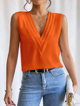V-Neck Pleated Sleeveless Cami Tank Top - Trendsi - Flyclothing LLC