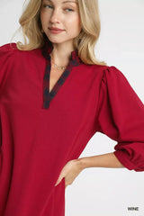 Umgee French Terry Ruffle Hem Dress with Plaid Trim - Trendsi - Flyclothing LLC