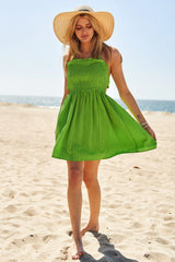 Davi & Dani Smocking Halter Neck Tie Open Back Mini Dress - Trendsi - Flyclothing LLC