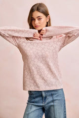 BiBi Textured Flower Knit Puff Shoulder Top - Trendsi - Flyclothing LLC