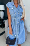 Button Front Denim Dress with Pockets