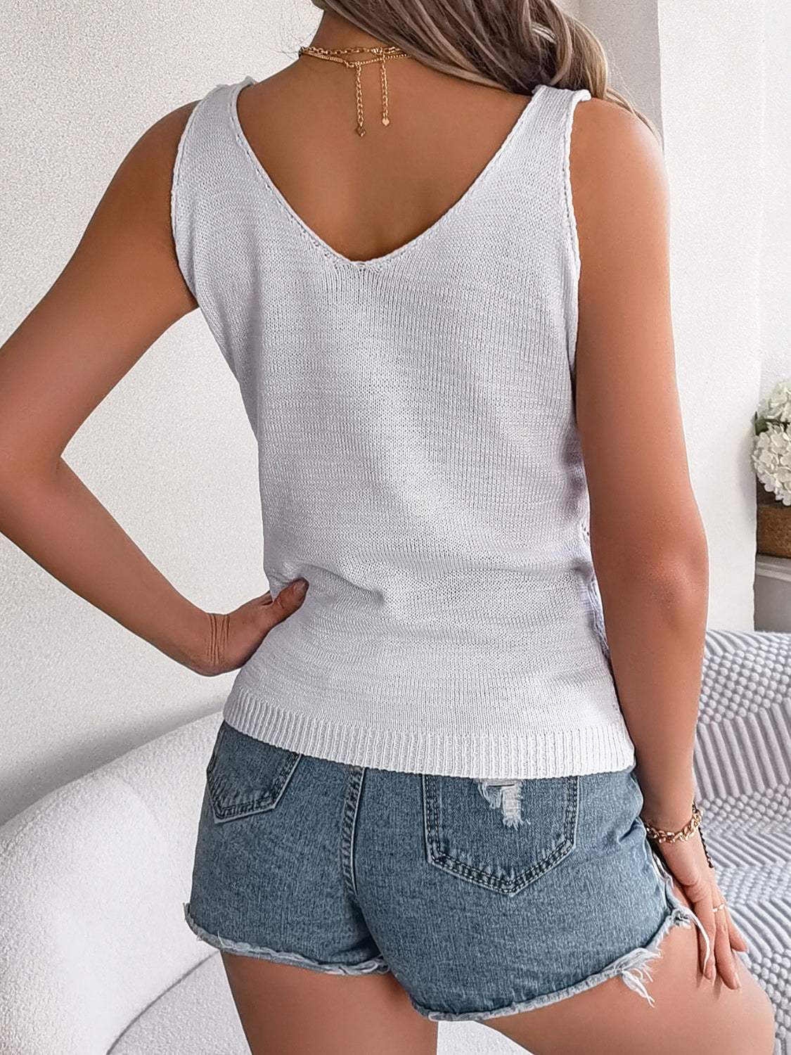 Openwork Scoop Neck Knit Vest - Trendsi - Flyclothing LLC