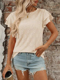 Eyelet Round Neck Double Layered Ruffled Short Sleeve Top - Trendsi - Flyclothing LLC