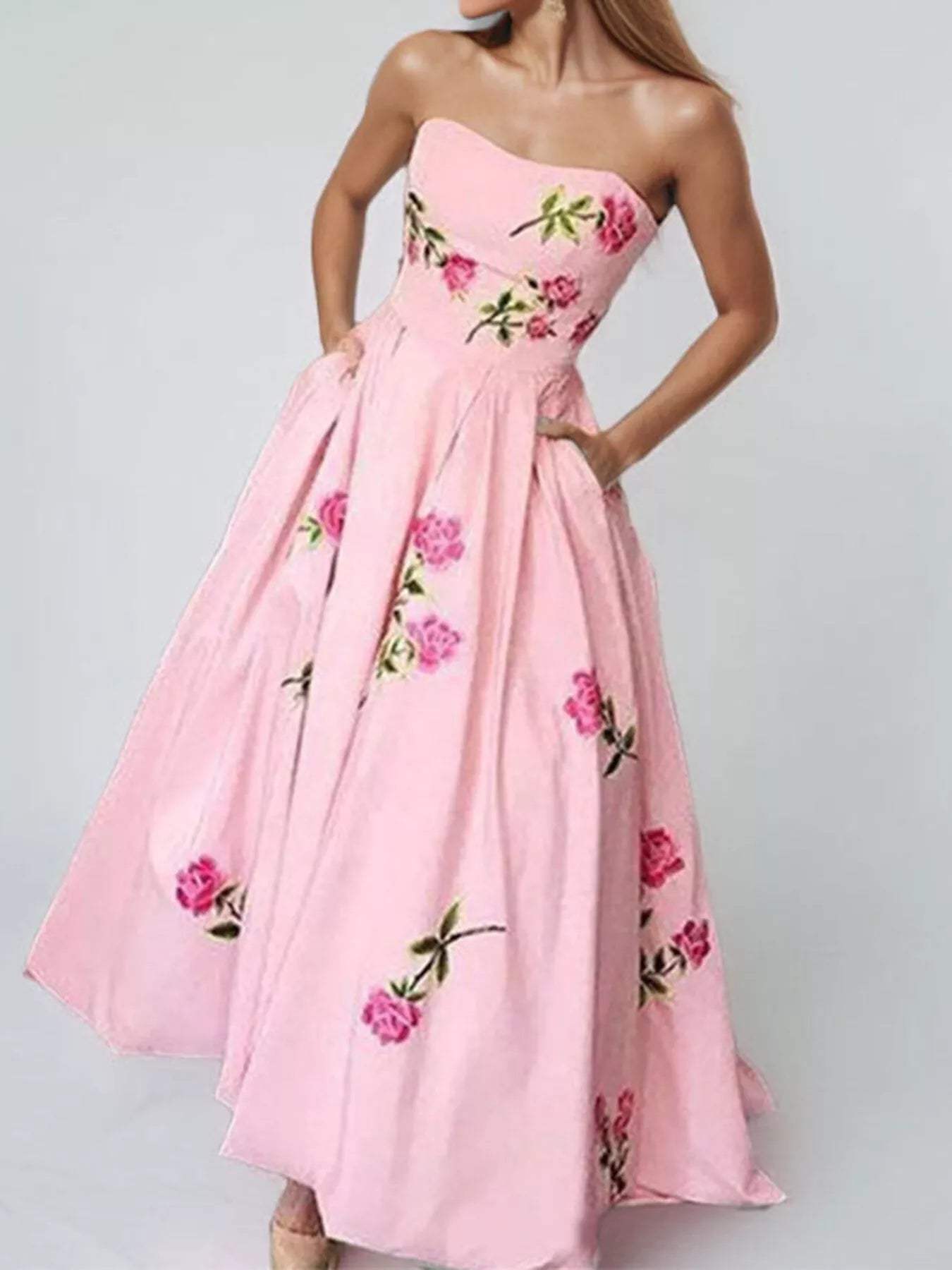 Floral Print Tube Maxi Dress - Trendsi - Flyclothing LLC