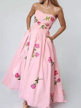 Floral Print Tube Maxi Dress - Trendsi - Flyclothing LLC