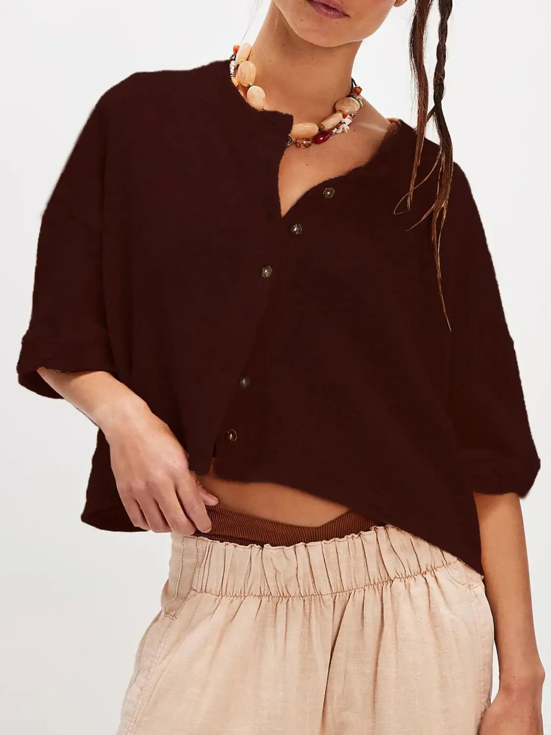 Button Down Half Sleeve Shirt - Trendsi - Flyclothing LLC