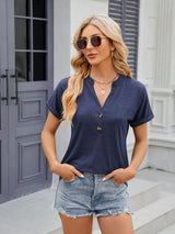 Florira Notched Short Sleeve T-Shirt - Trendsi - Flyclothing LLC