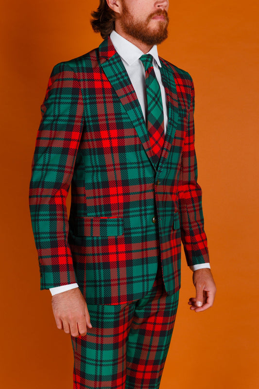 The Lincoln Log Love Daddy | Red And Green Plaid Ugly Christmas Suit - Shinesty