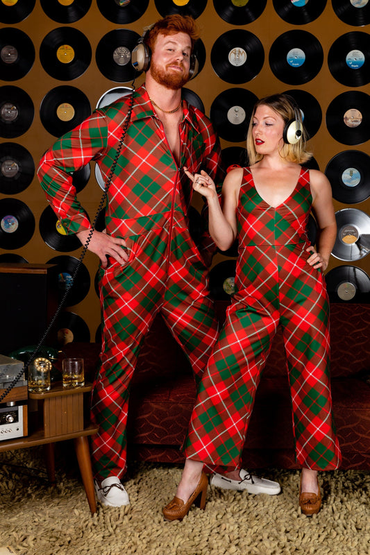 The Poinsettia Playboy | Red Plaid Christmas Flight Suit - Shinesty