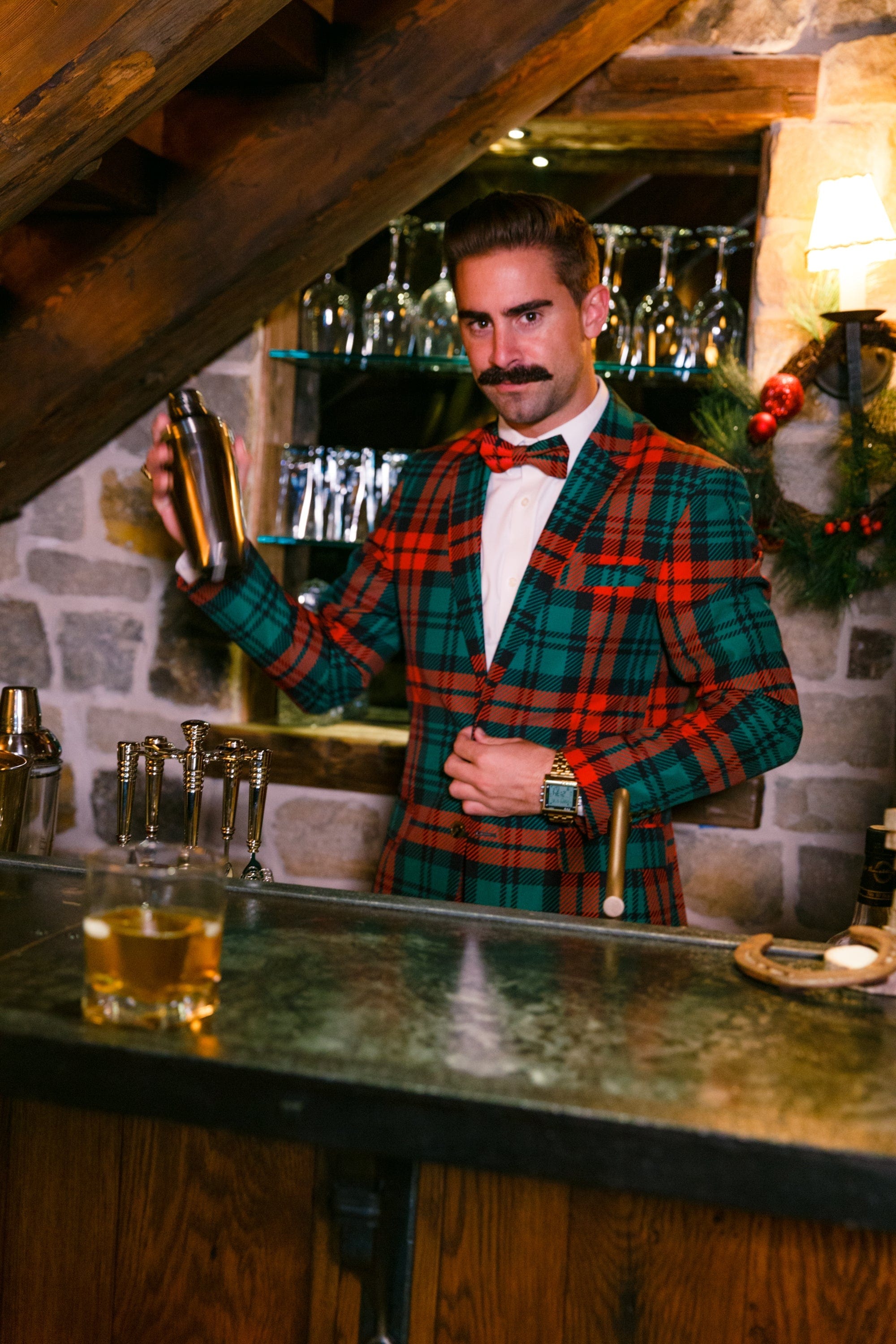 The Lincoln Log Love Daddy | Red And Green Plaid Ugly Christmas Suit - Shinesty